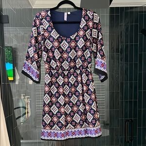 Alya Geometric Print Dress - Navy and Red